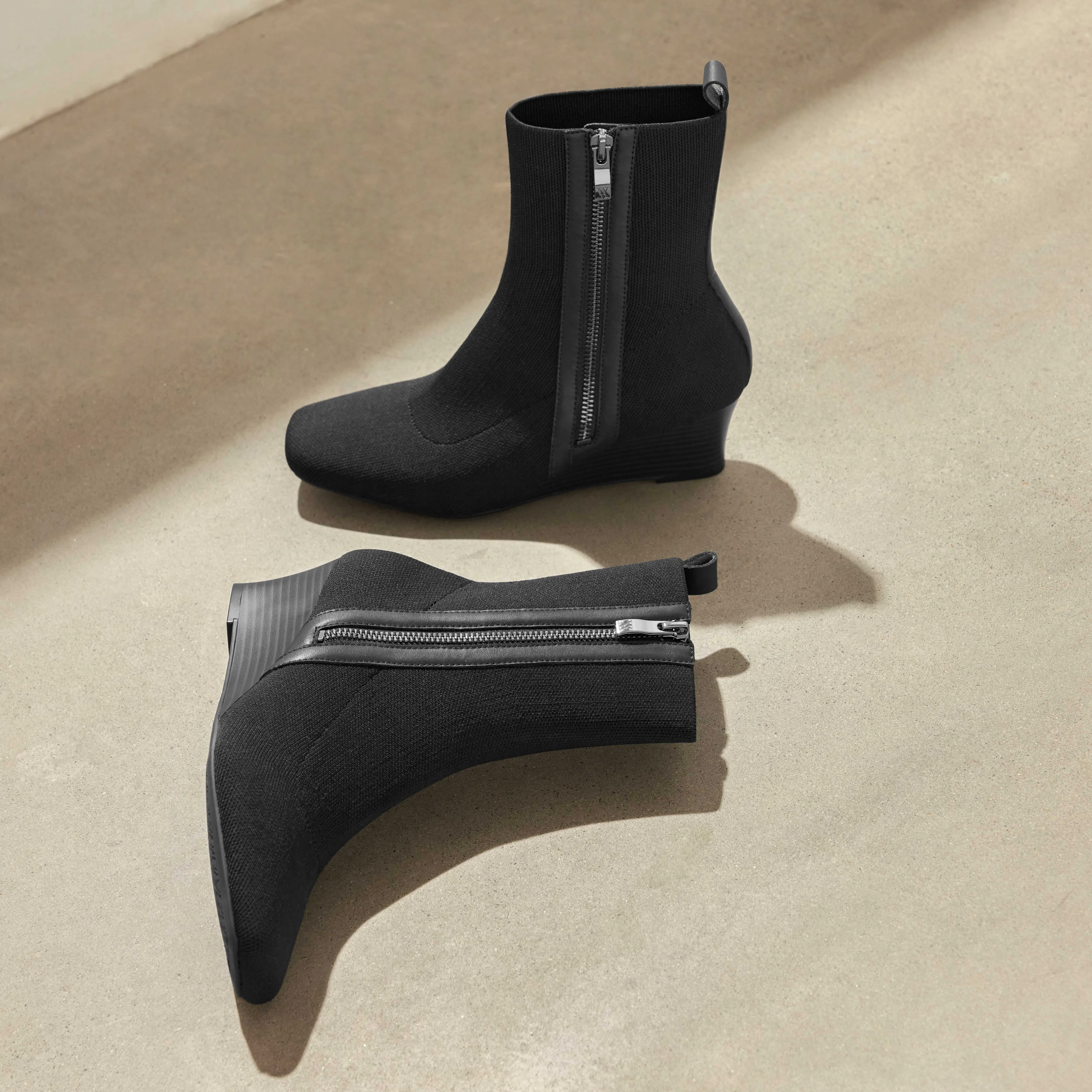   Square-Toe Water-Repellent Zipper Boots (Micaela)