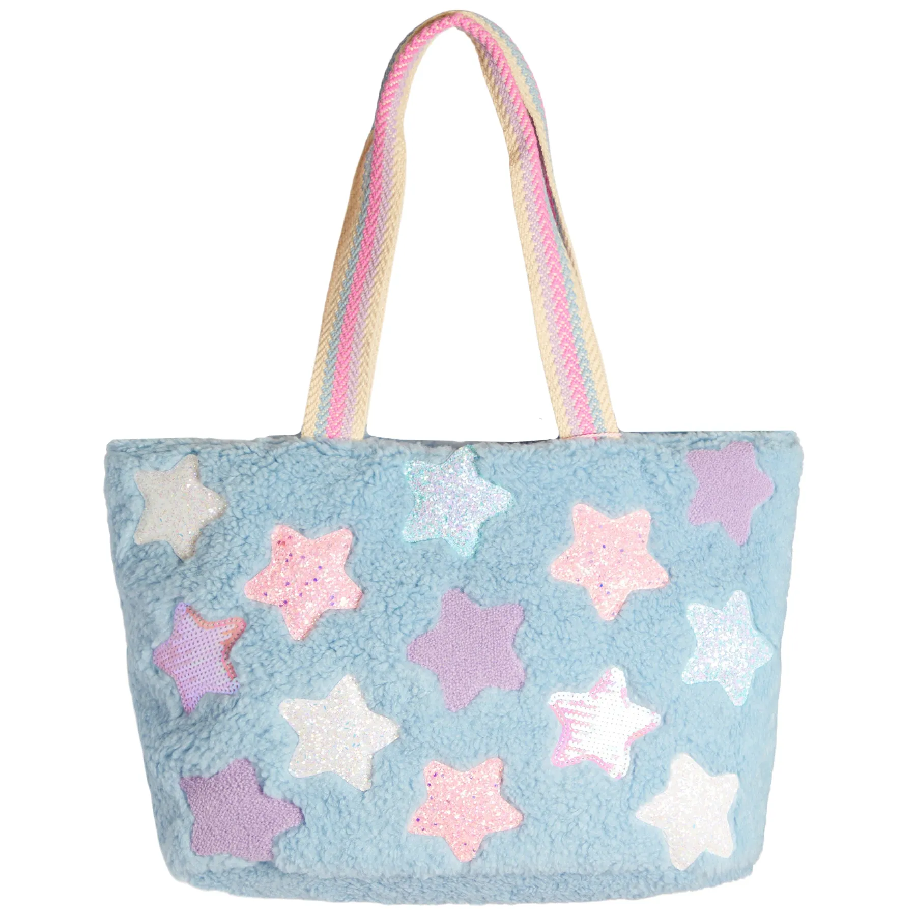 Stars Glitter & Sequin Teddy Fur Tote Bag