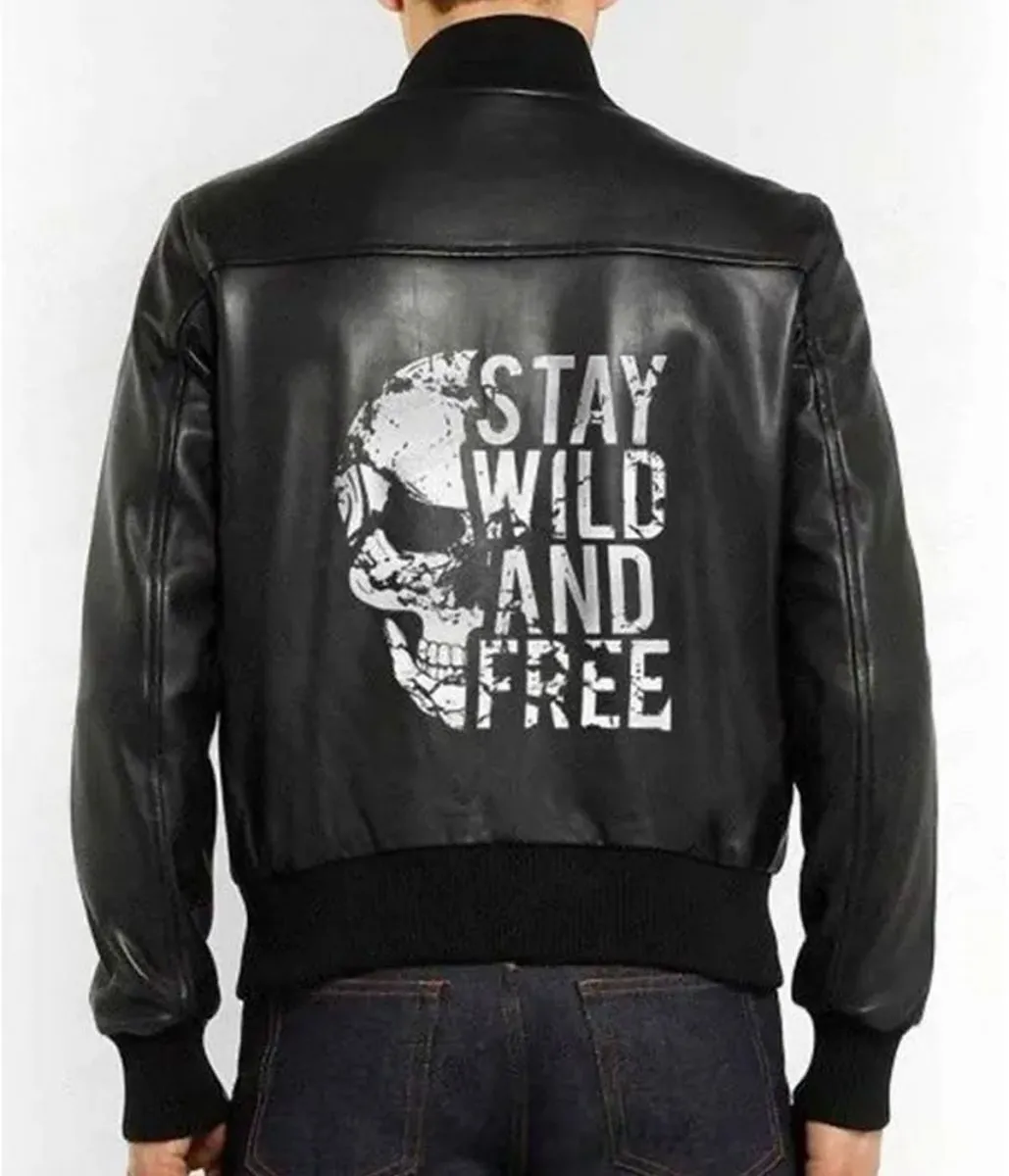 Stay Wild and Free Halloween Black Leather Biker Jacket