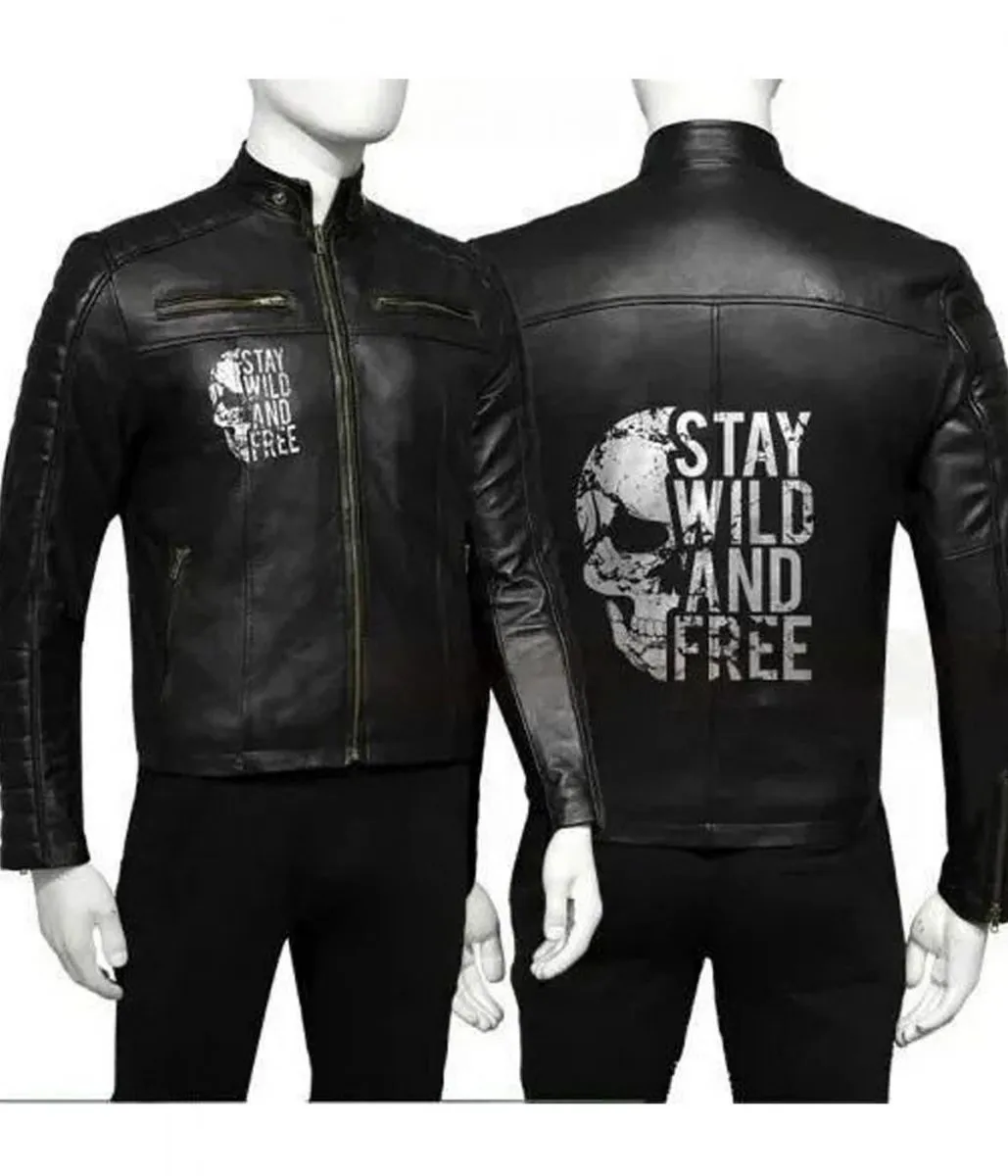 Stay Wild and Free Halloween Black Leather Biker Jacket