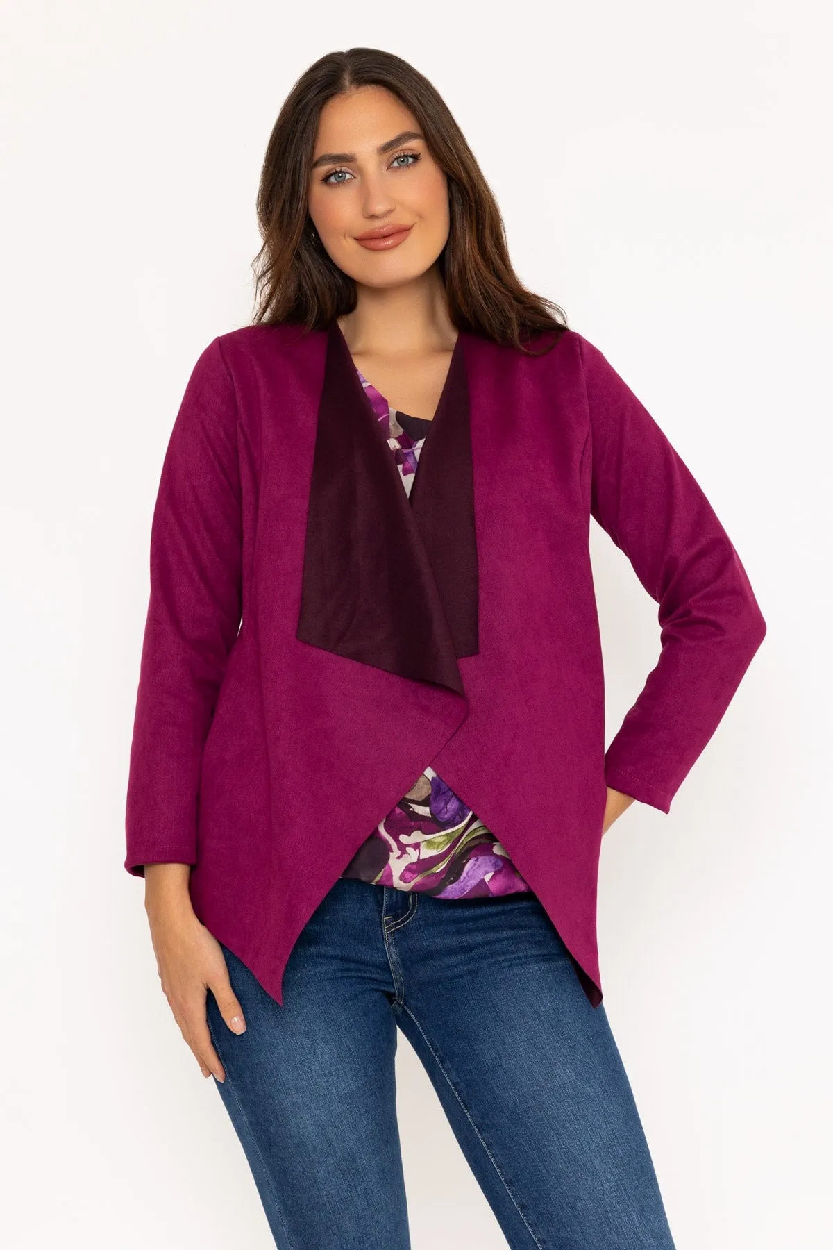 Suede Waterfall Jacket in Magenta