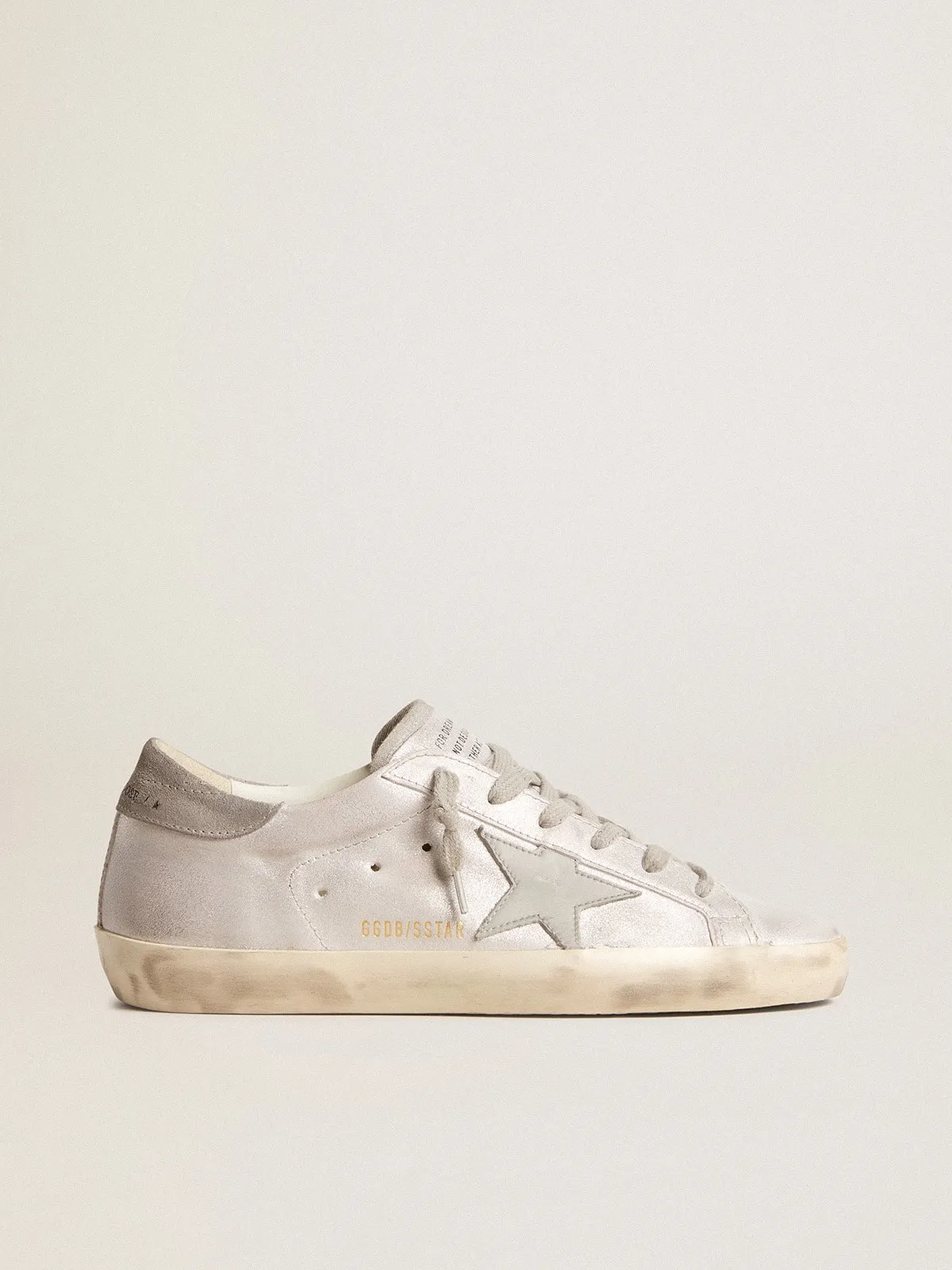 Super-Star sneakers in gray-white glitter-effect leather with leather star