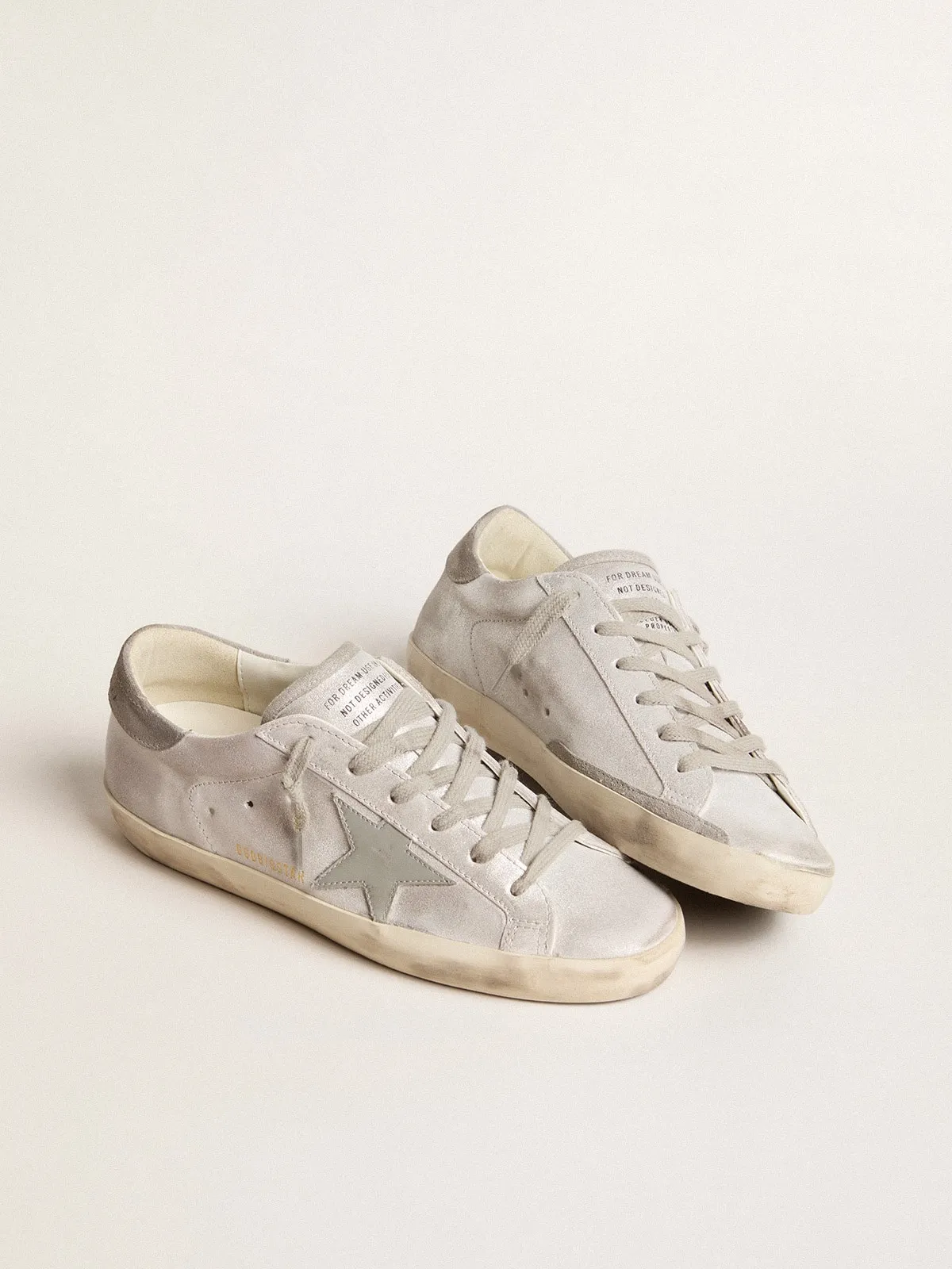 Super-Star sneakers in gray-white glitter-effect leather with leather star