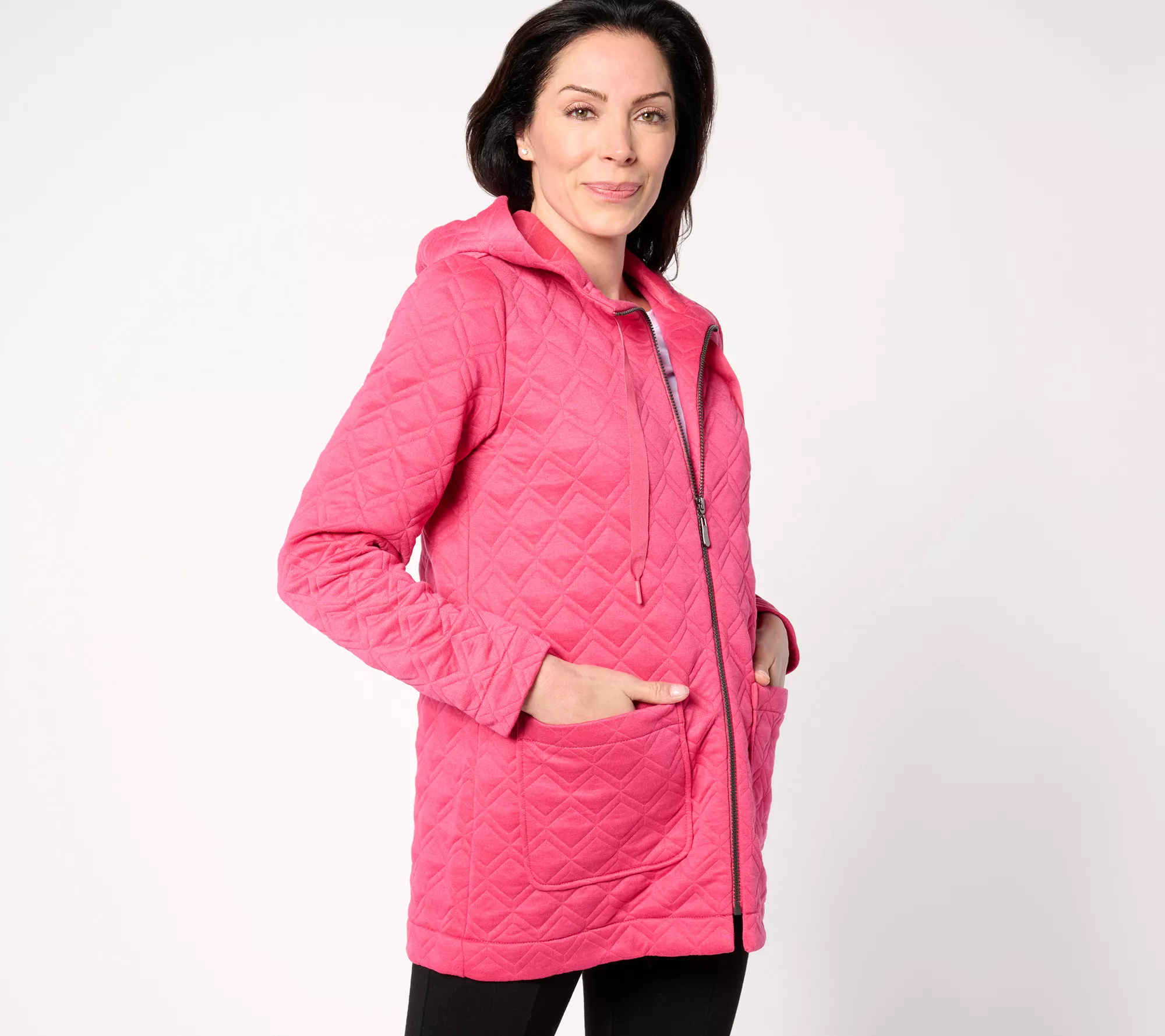 Susan Graver Weekend Petite Quilted Knit Zip Front Jacket