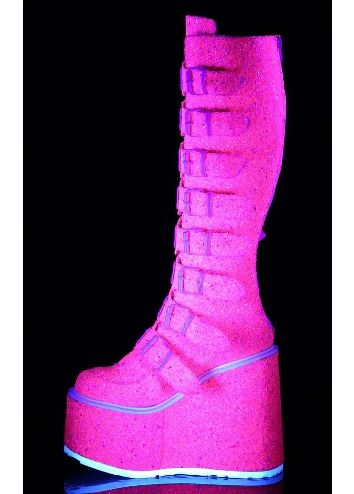 Swing 815 UV Pink Glitter Buckle Platform Boot