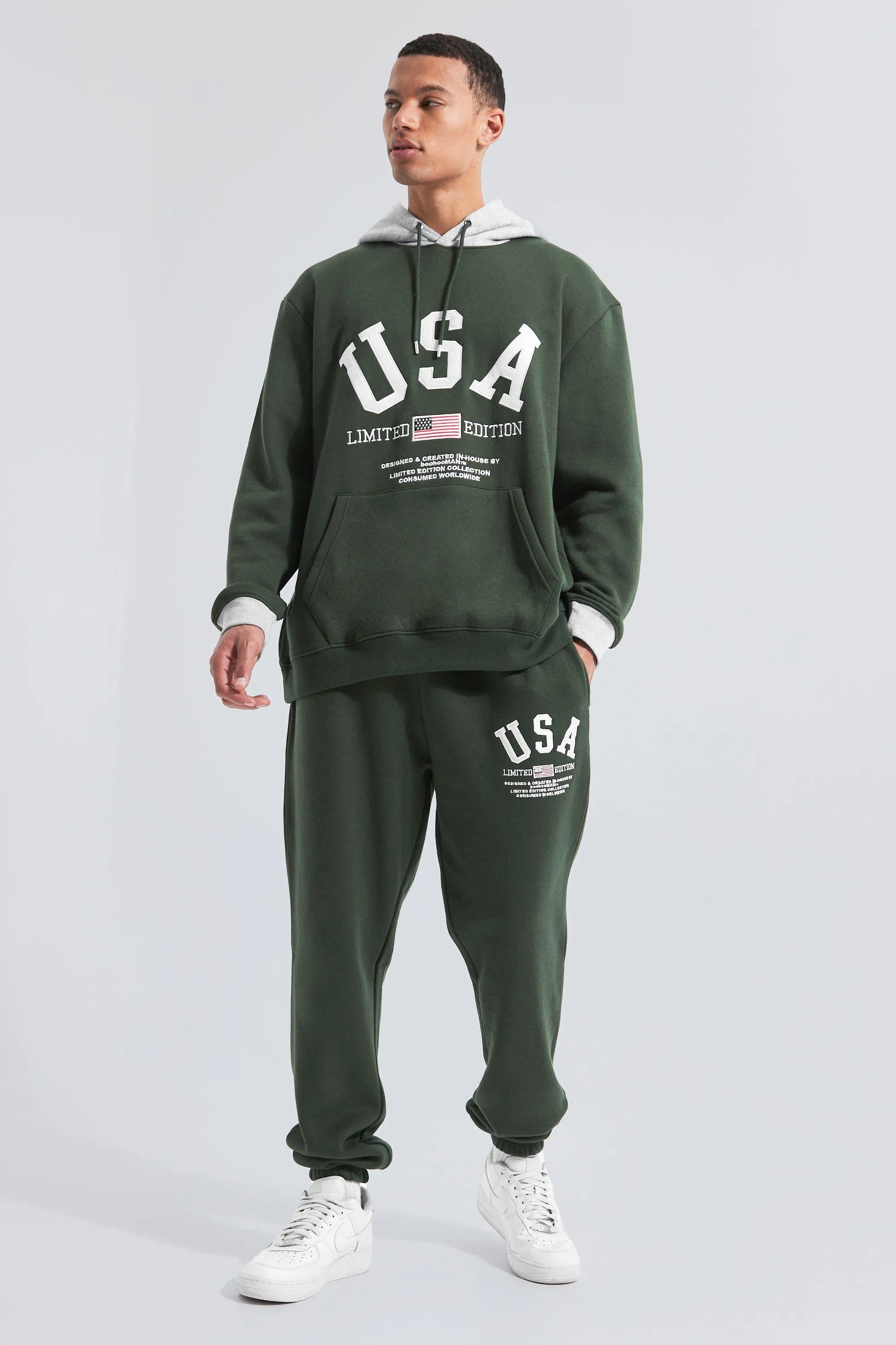 Tall Oversized Usa Varsity Hooded Tracksuit