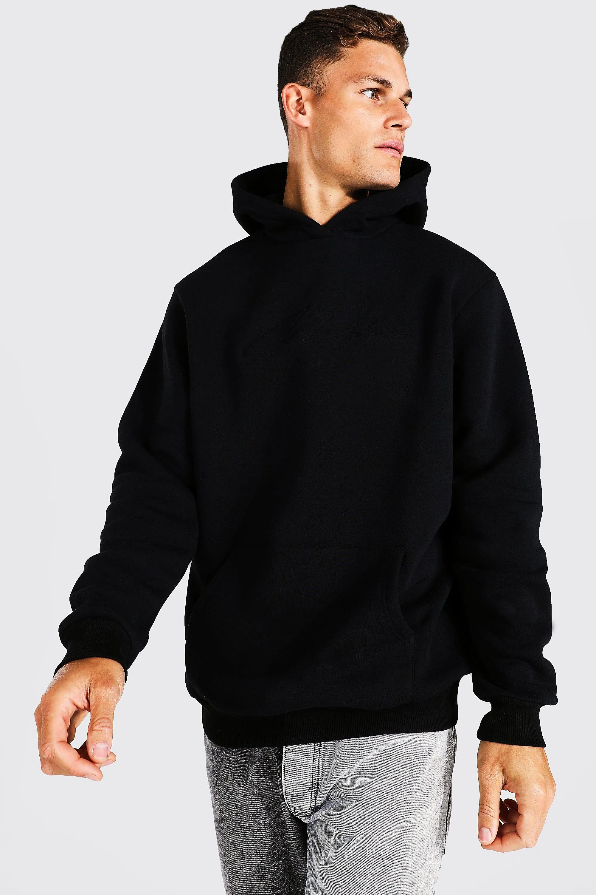 Tall Size Man Script Debossed Hoodie