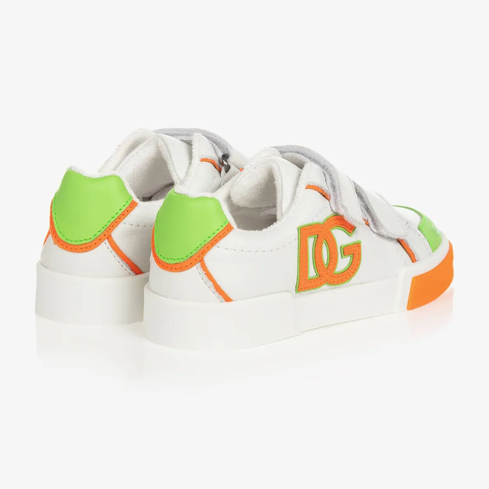 Teen Boys White & Orange Velcro Trainers