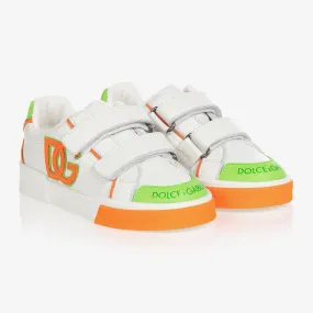 Teen Boys White & Orange Velcro Trainers