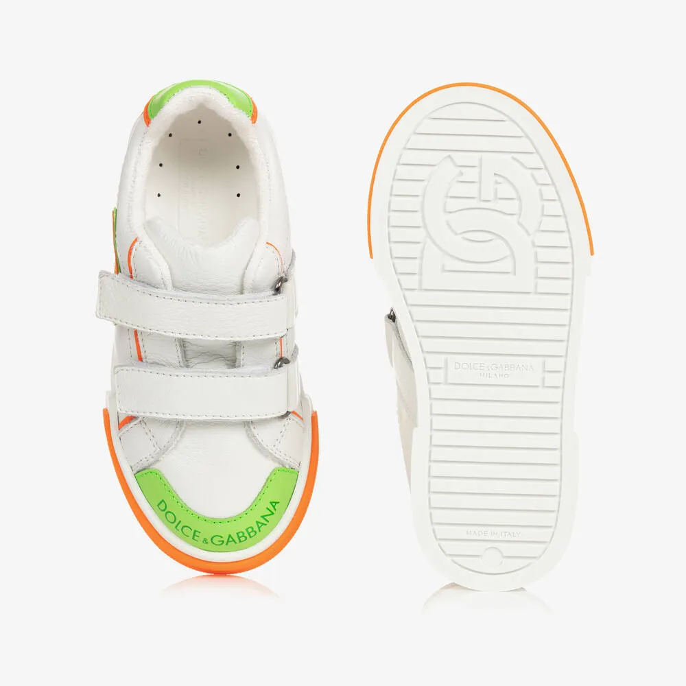 Teen Boys White & Orange Velcro Trainers