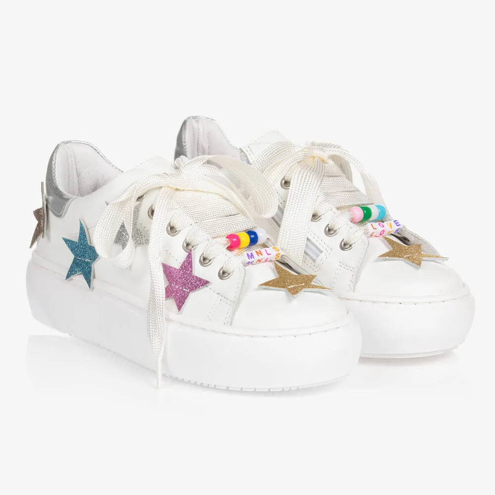 Teen Girls White Glitter Stars Trainers