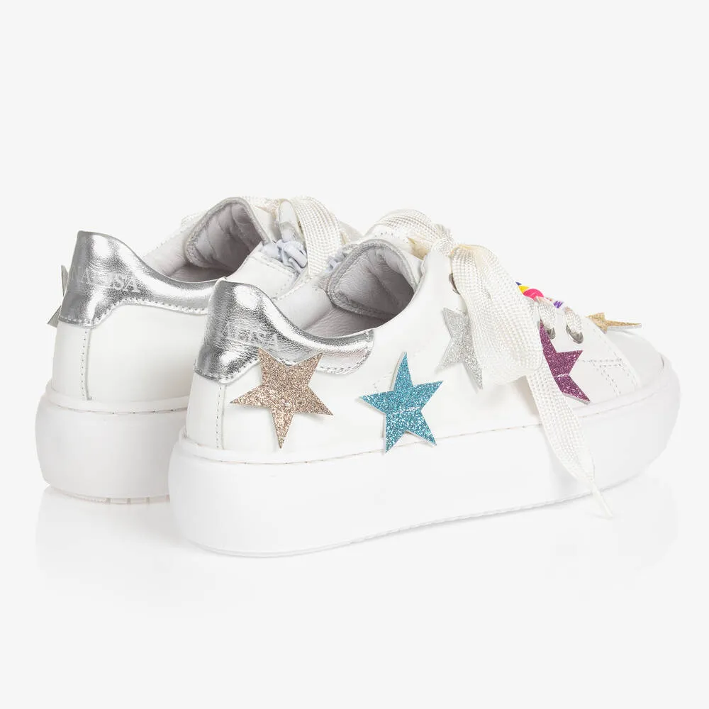 Teen Girls White Glitter Stars Trainers