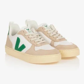 Teen White & Green V-10 Trainers