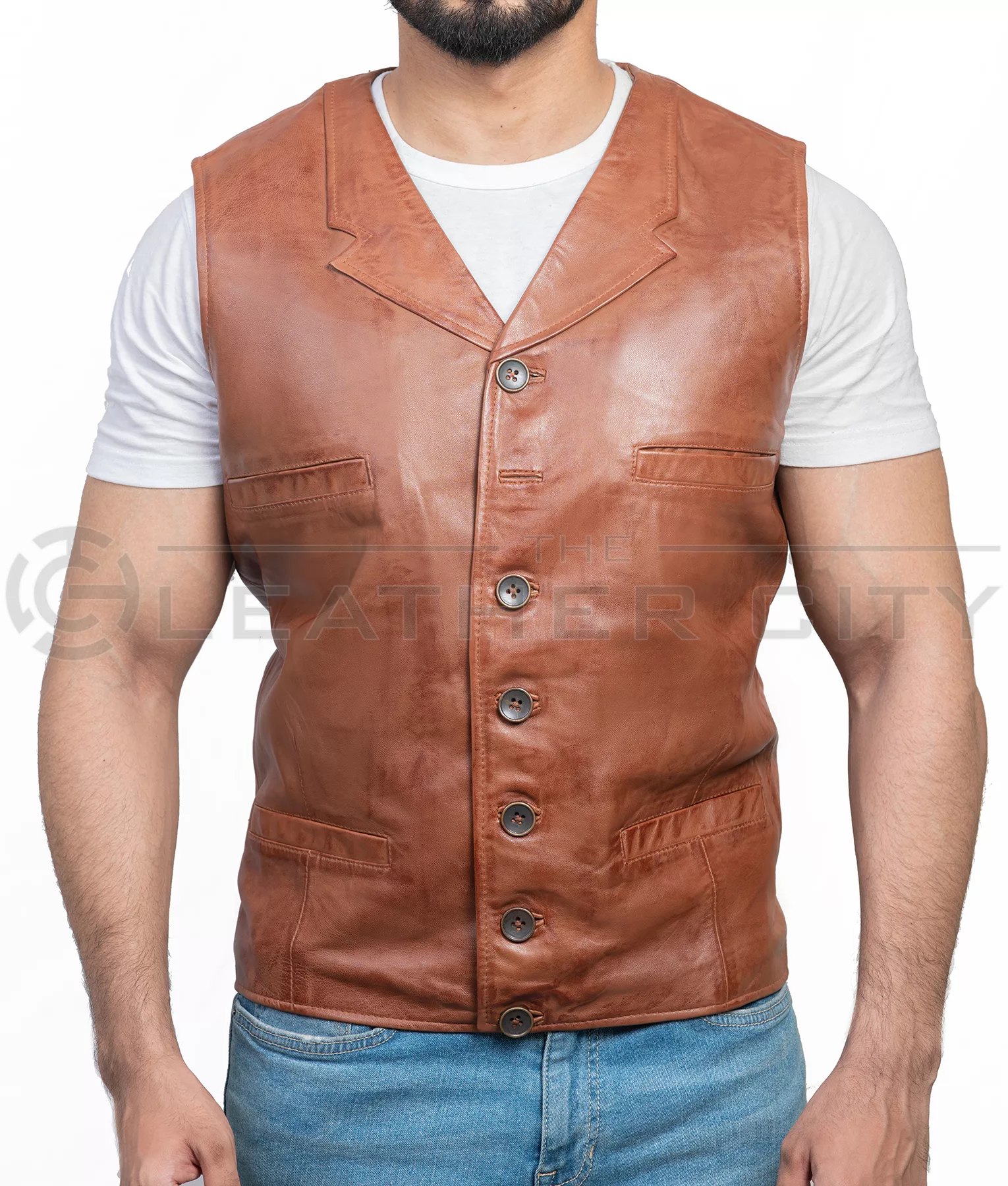 The Cowboys Wil Andersen (John Wayne) Distressed Brown Leather Vest