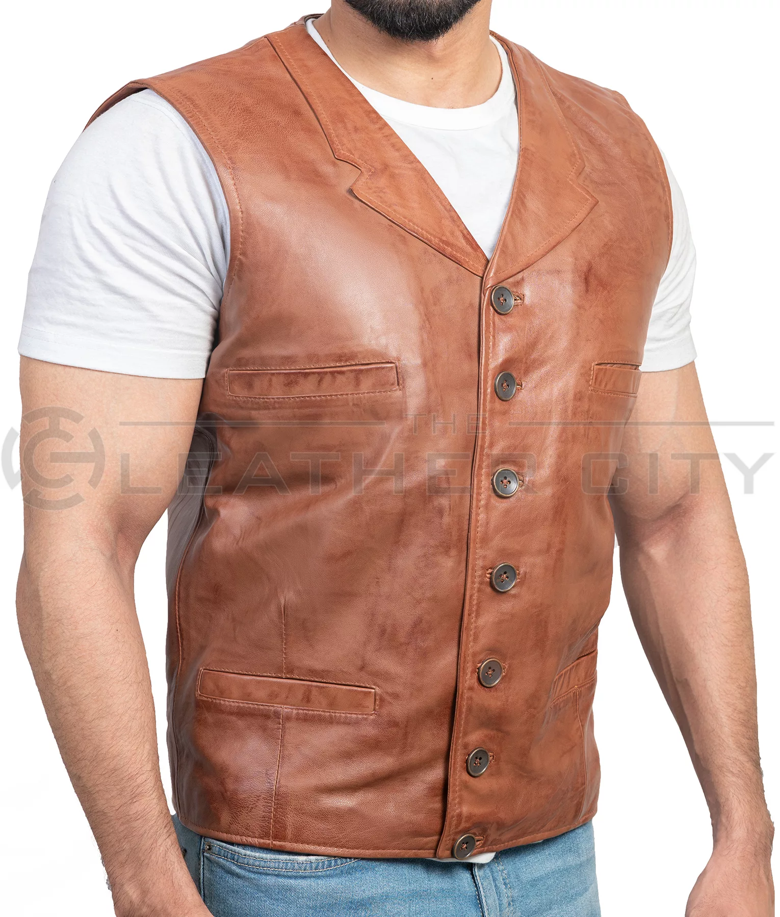 The Cowboys Wil Andersen (John Wayne) Distressed Brown Leather Vest