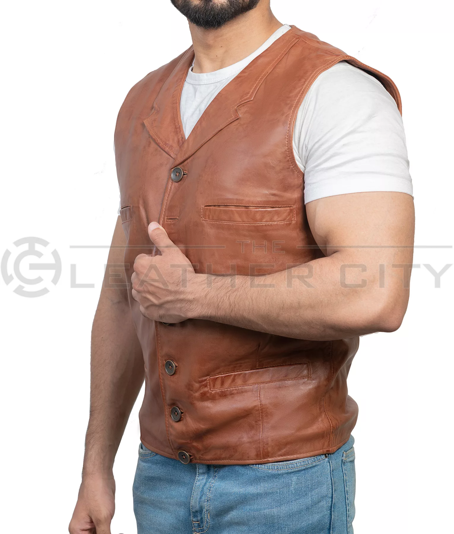 The Cowboys Wil Andersen (John Wayne) Distressed Brown Leather Vest