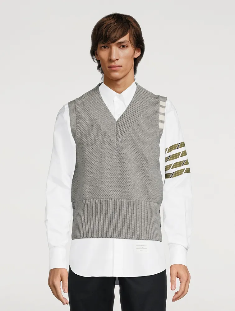 THOM BROWNE Seed Stitch Cotton Four-Bar Vest