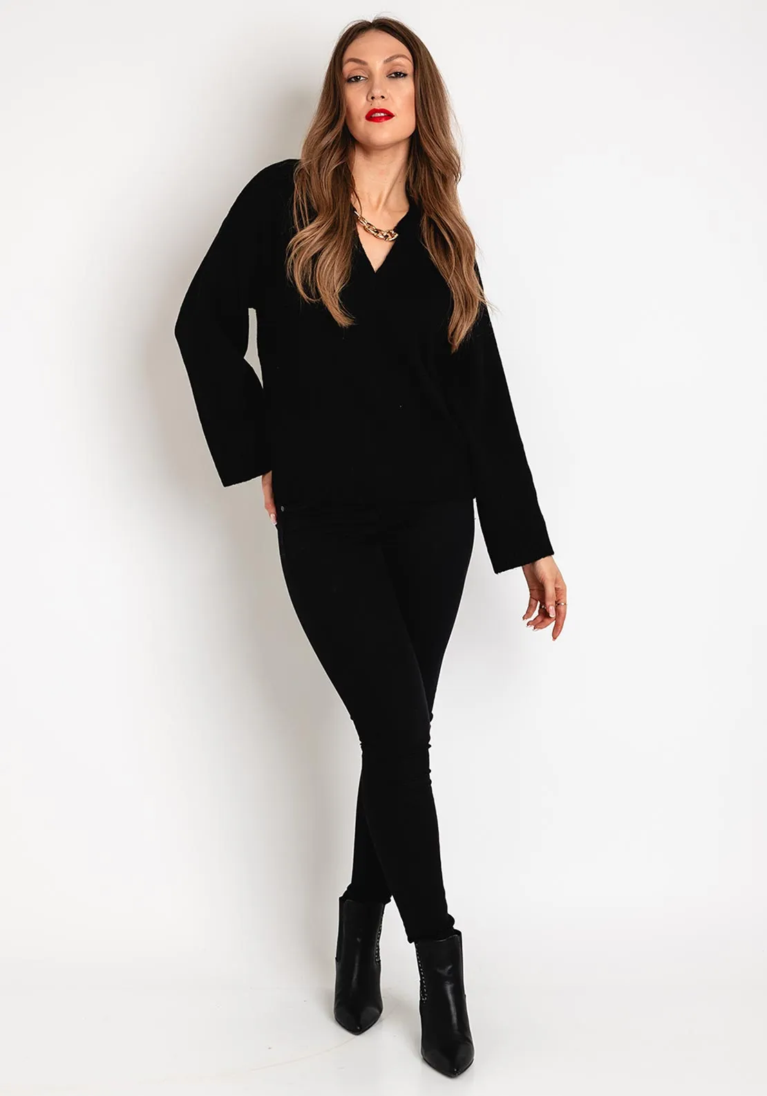 Tiffosi Tiamat Gold Chain Neckline Sweater, Black