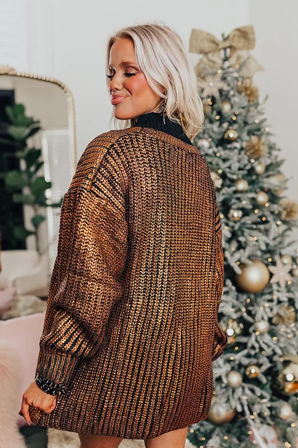 Toasty Times Metallic Knit Cardigan In Copper