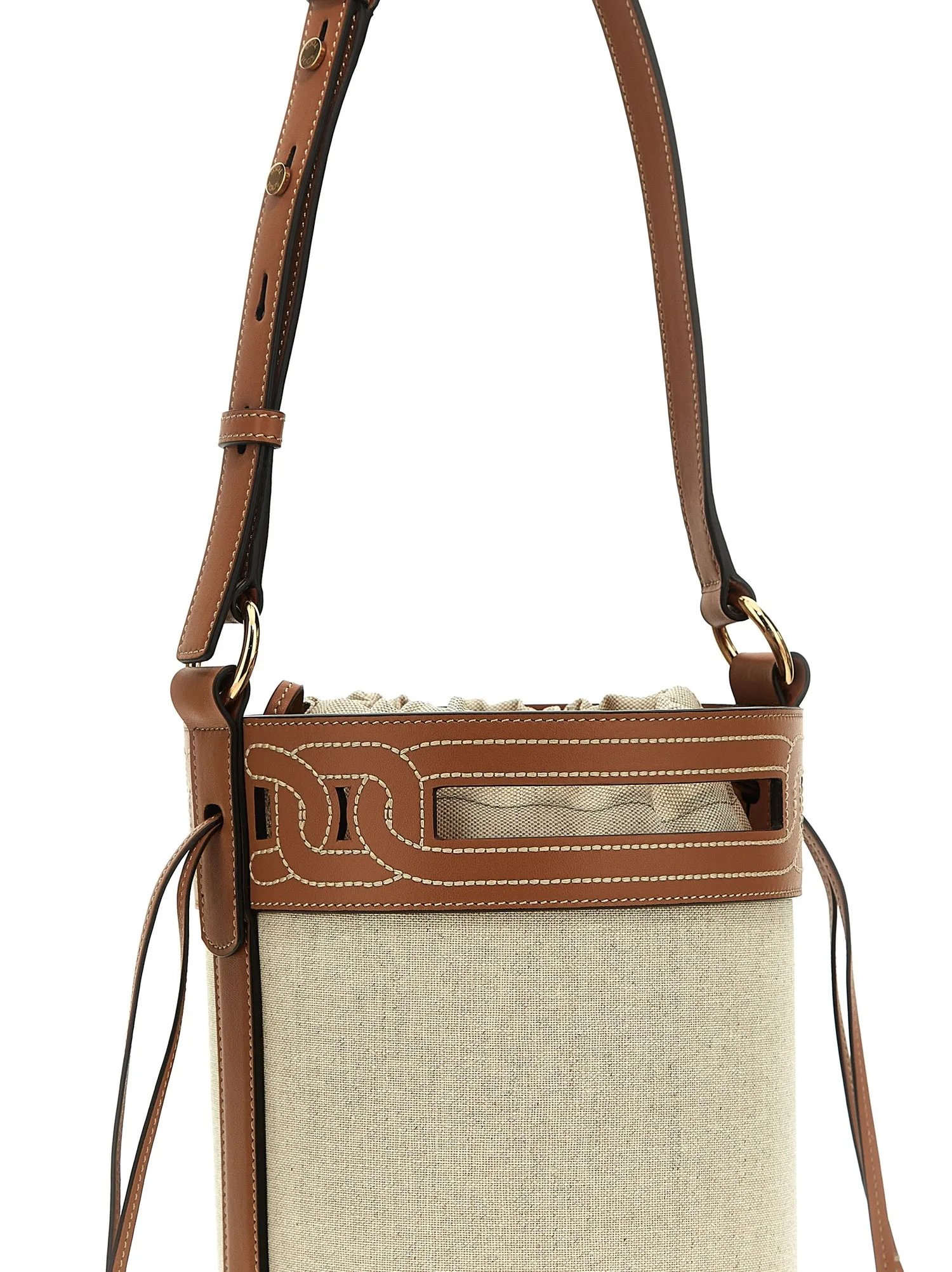 Tod's    Tod's Leather Canvas Bucket Bag