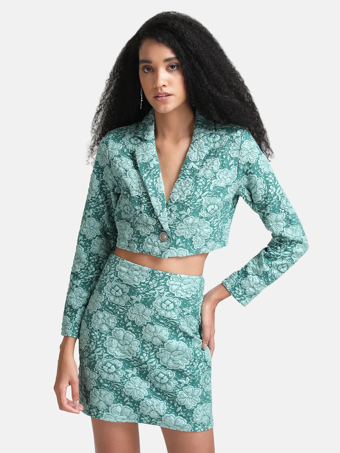 Tonal Jacquard Cropped Blazer Jacket