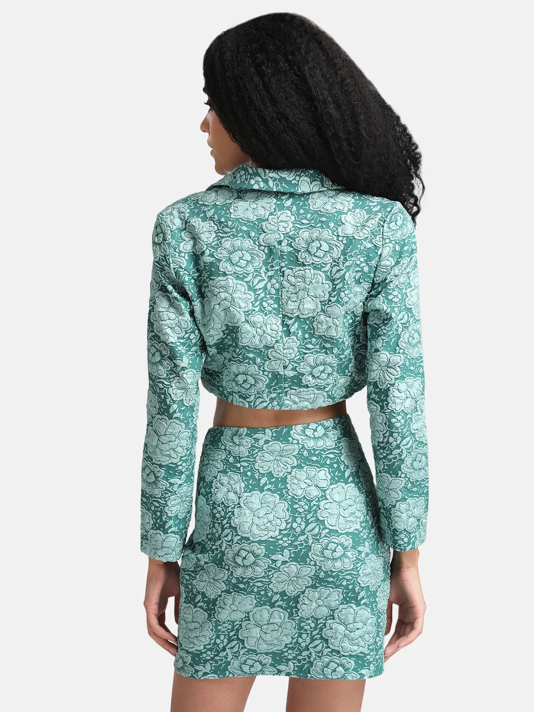 Tonal Jacquard Cropped Blazer Jacket