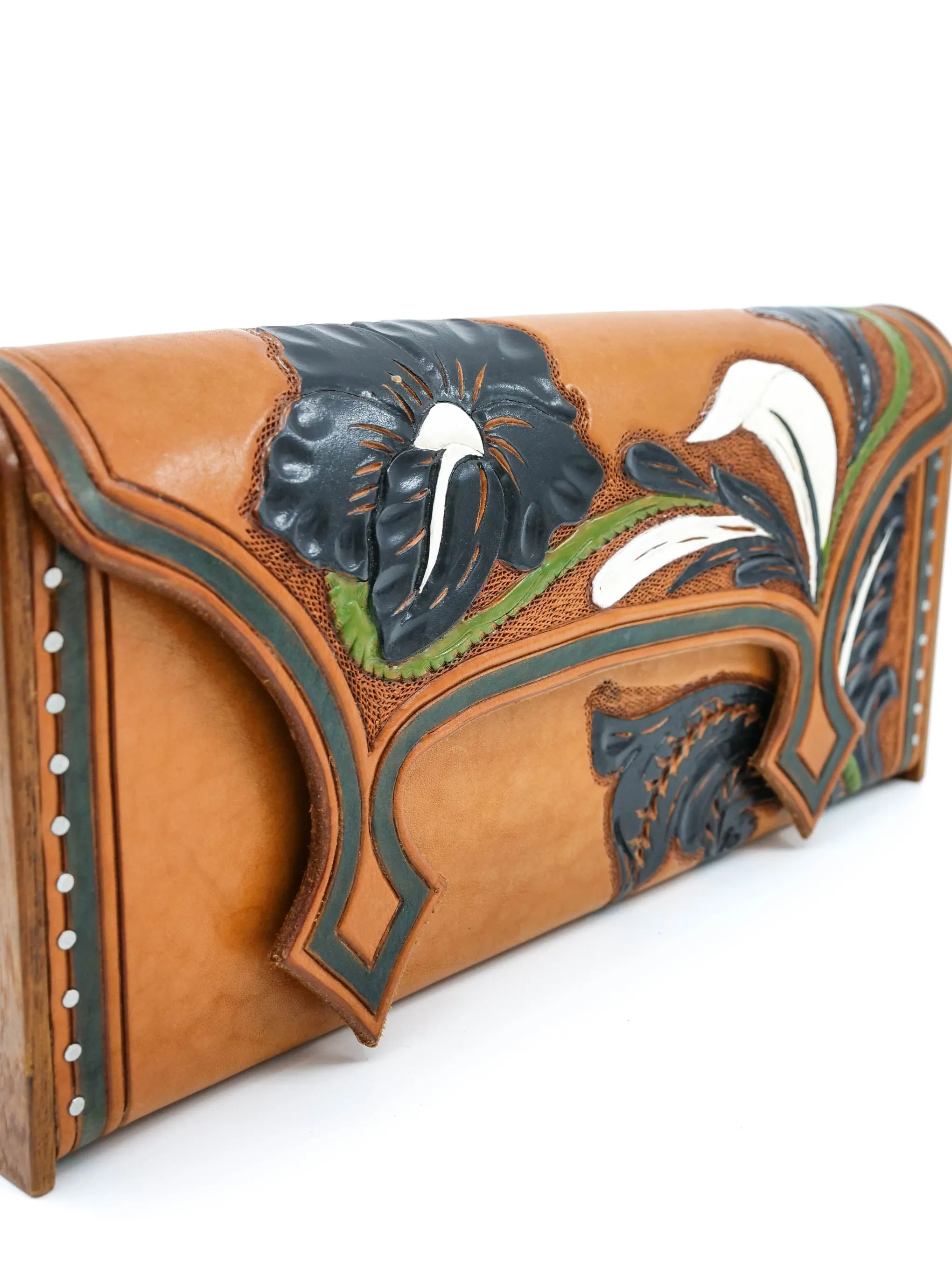 Tooled Leather Box Clutch