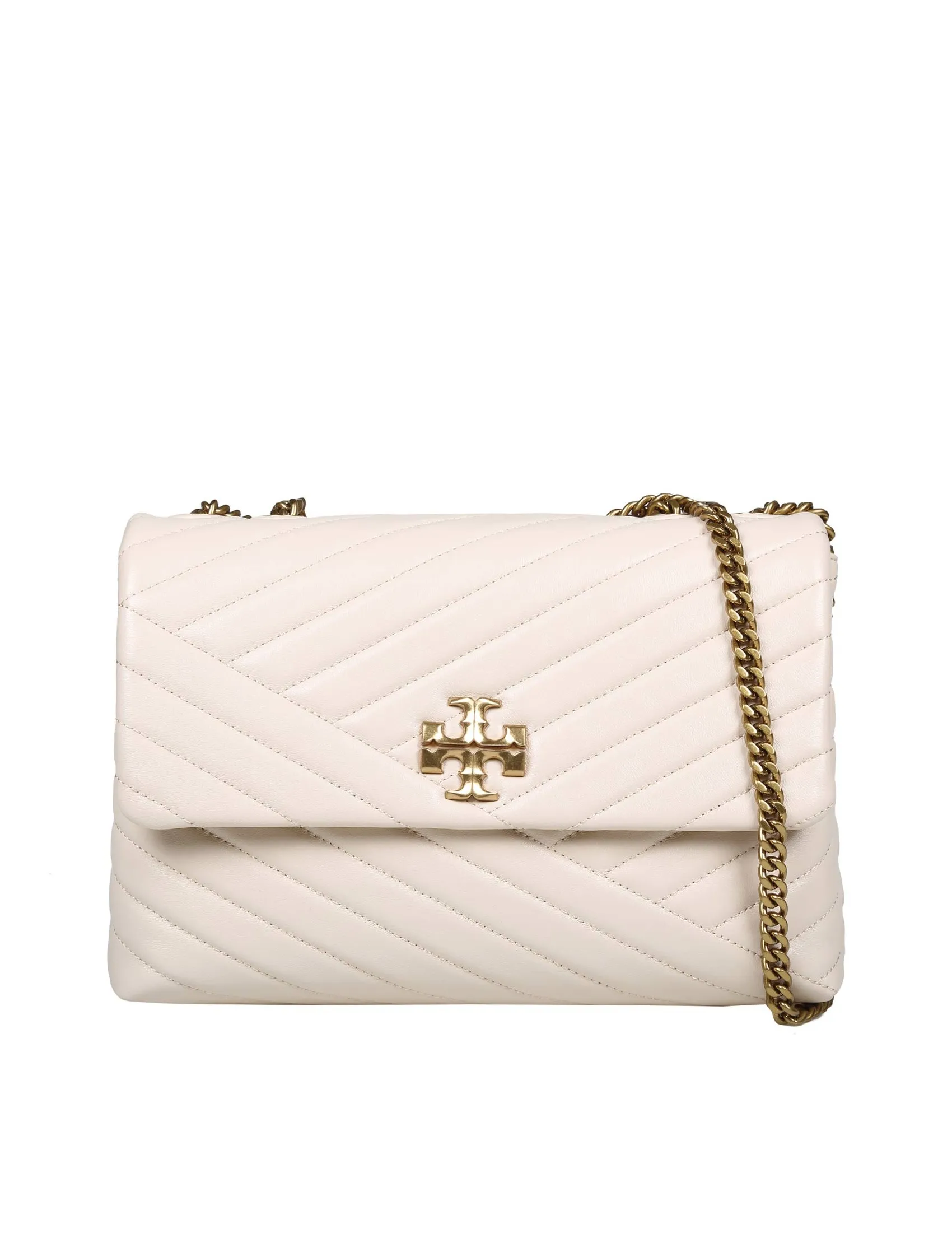 TORY BURCH KIRA CREVON SHOULDER BAG IN CREAM COLOR LEATHER