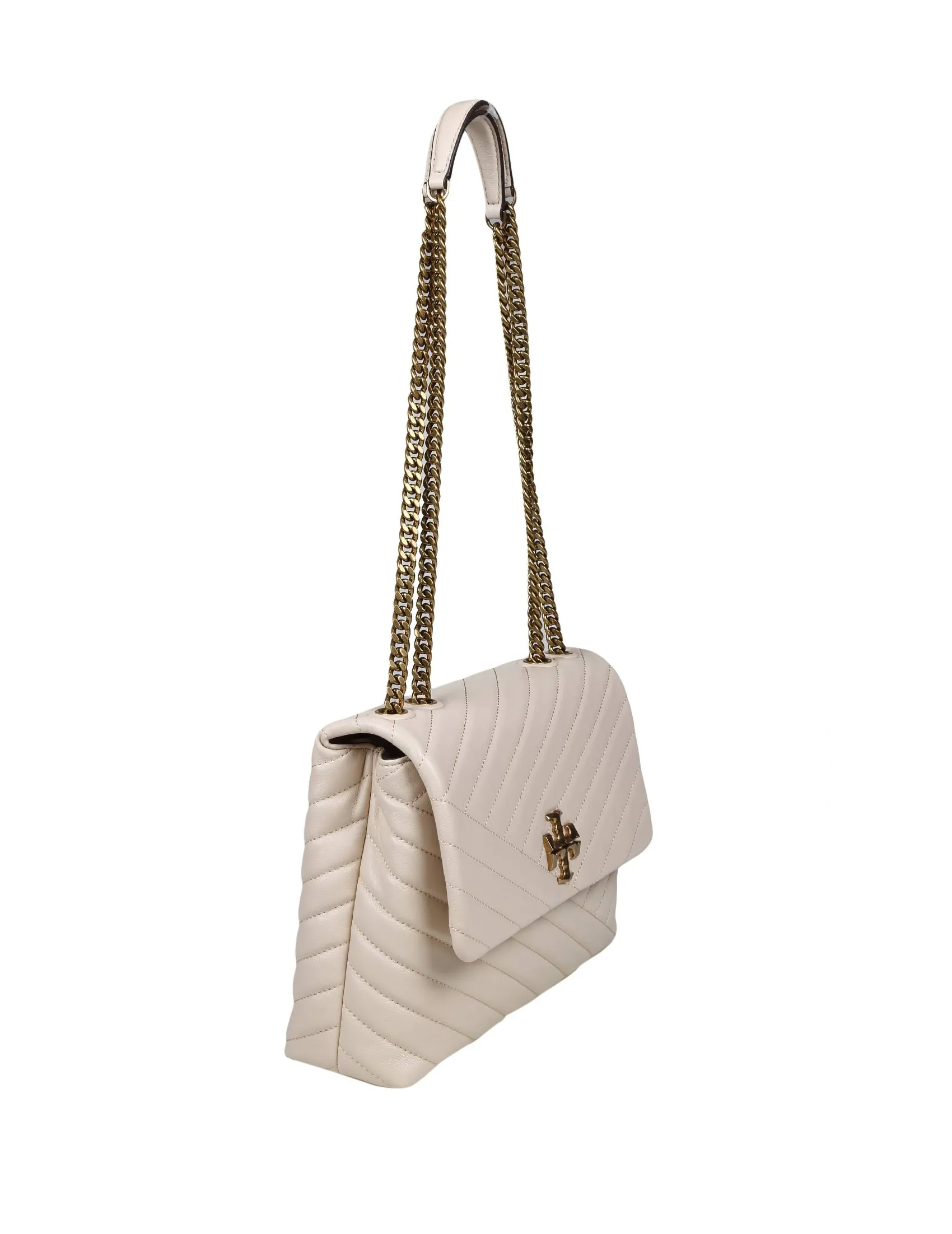 TORY BURCH KIRA CREVON SHOULDER BAG IN CREAM COLOR LEATHER