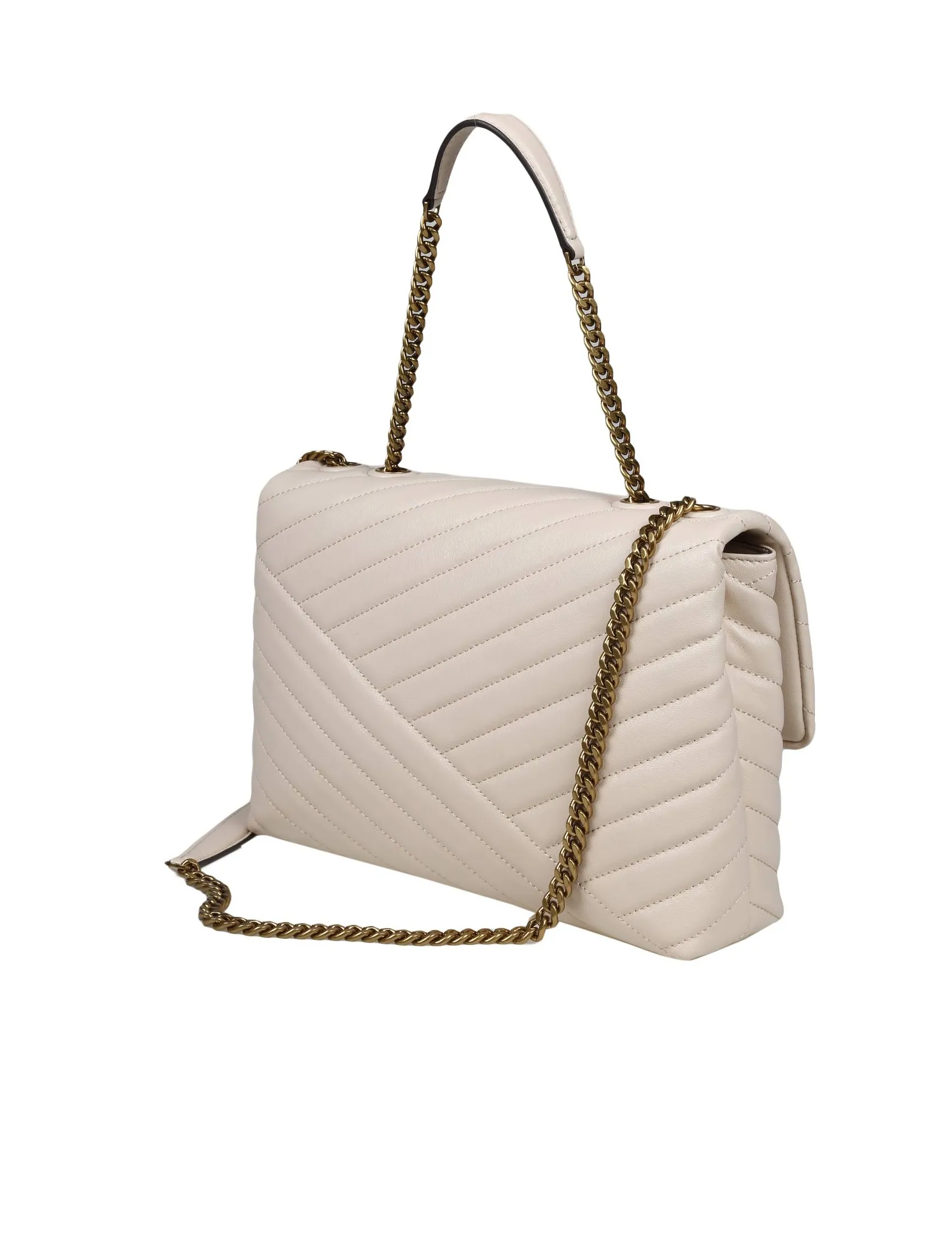 TORY BURCH KIRA CREVON SHOULDER BAG IN CREAM COLOR LEATHER