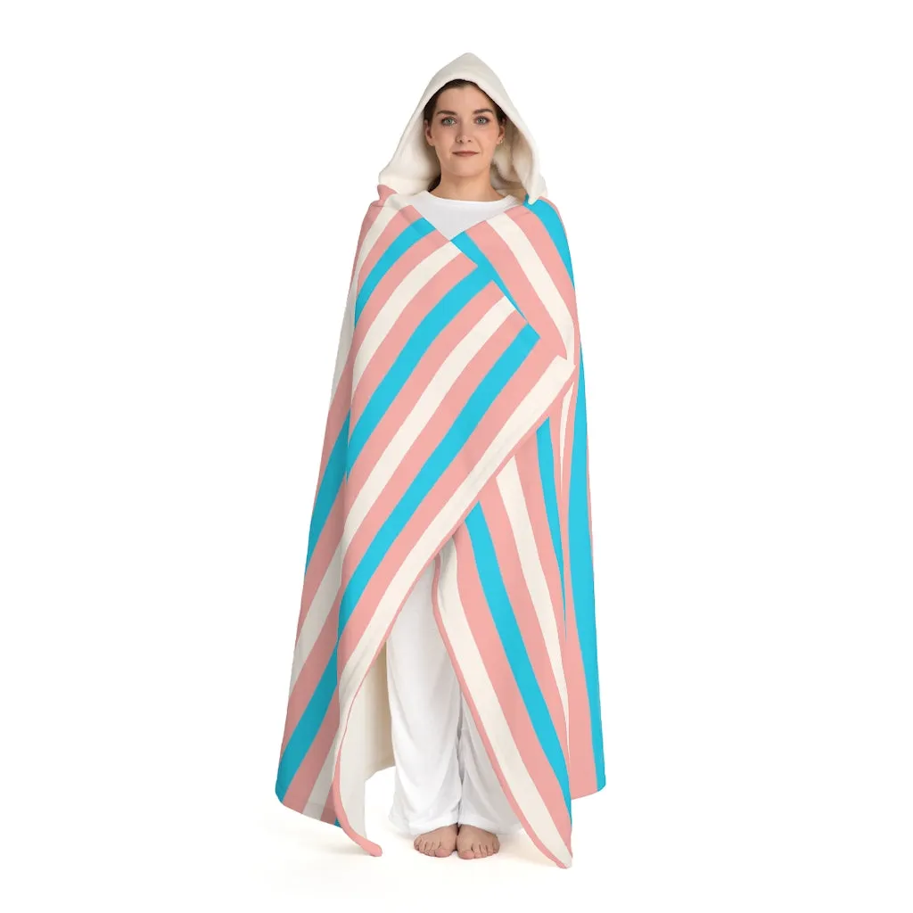 Trans Coloured Candy Stripe Pride Hooded Sherpa Fleece Blanket