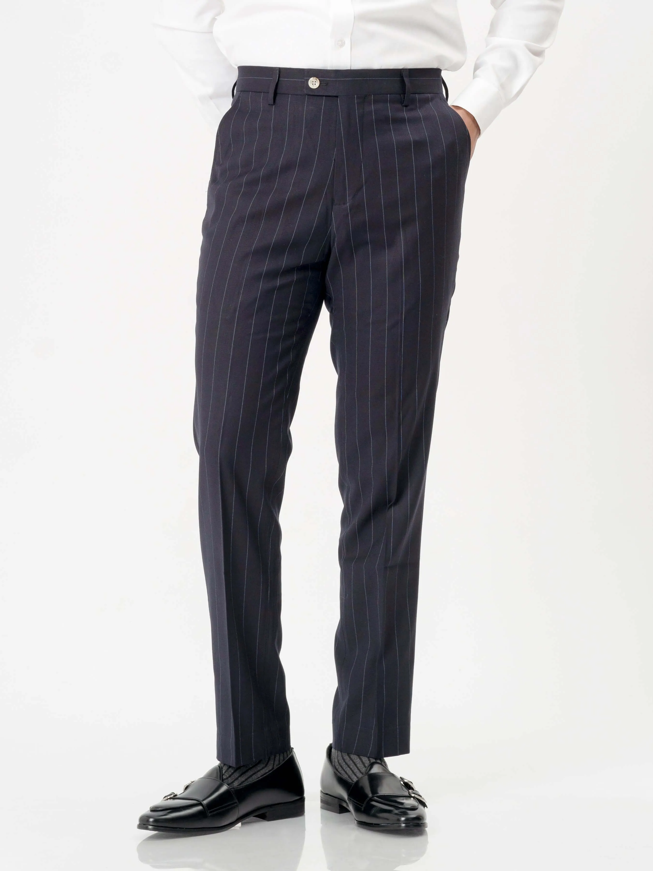 Trousers With Belt Loop - Deep Blue Stripes (Stretchable)