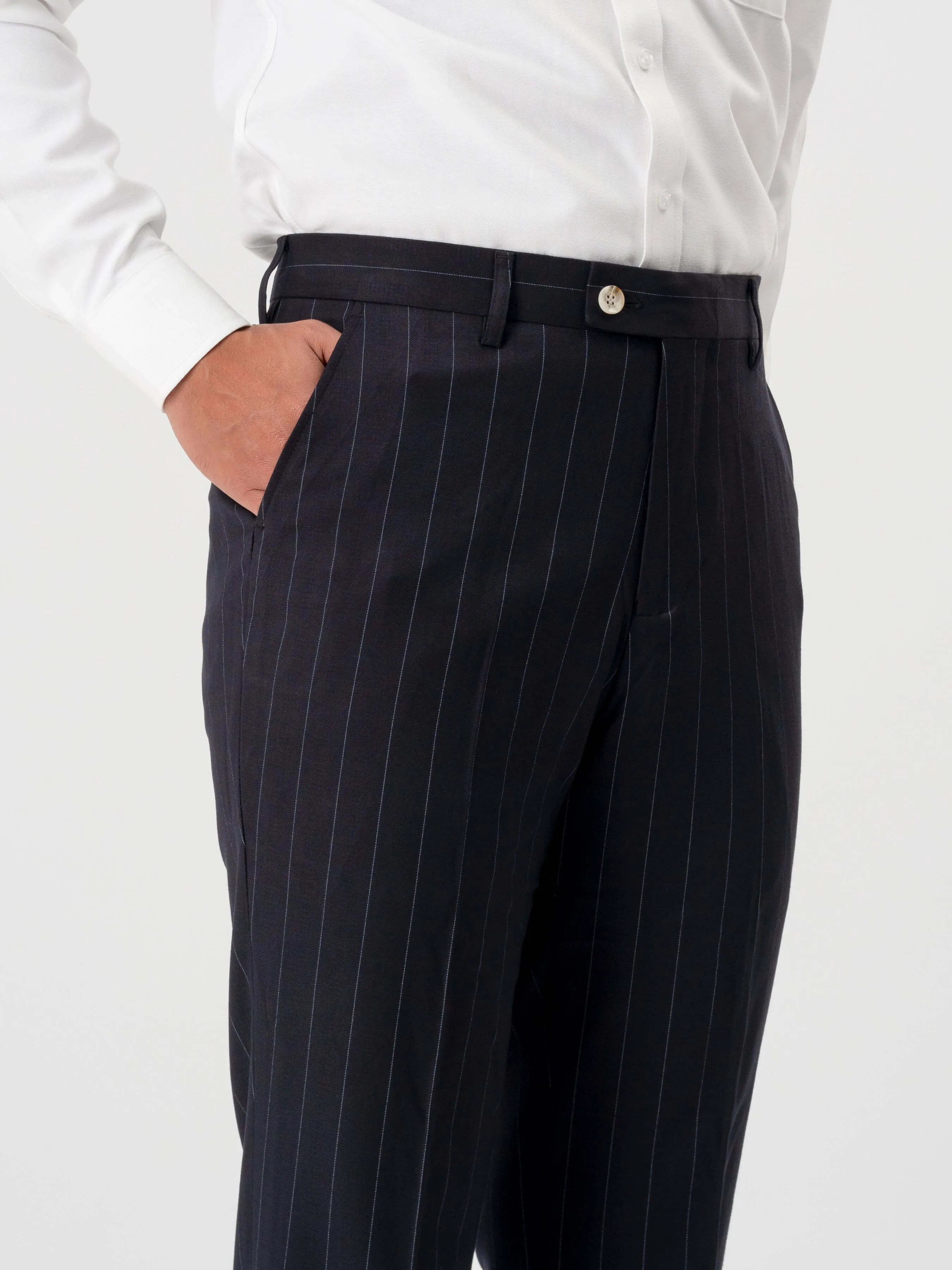 Trousers With Belt Loop - Deep Blue Stripes (Stretchable)