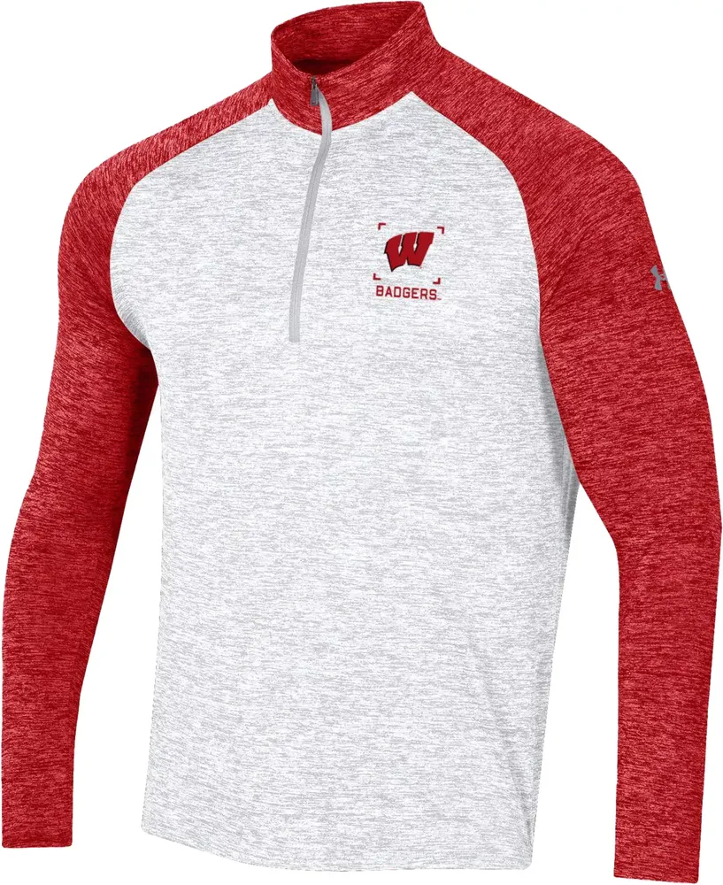 Under Armour Men's Wisconsin Badgers Red and White Tech Twist 1/4 Zip Jacket