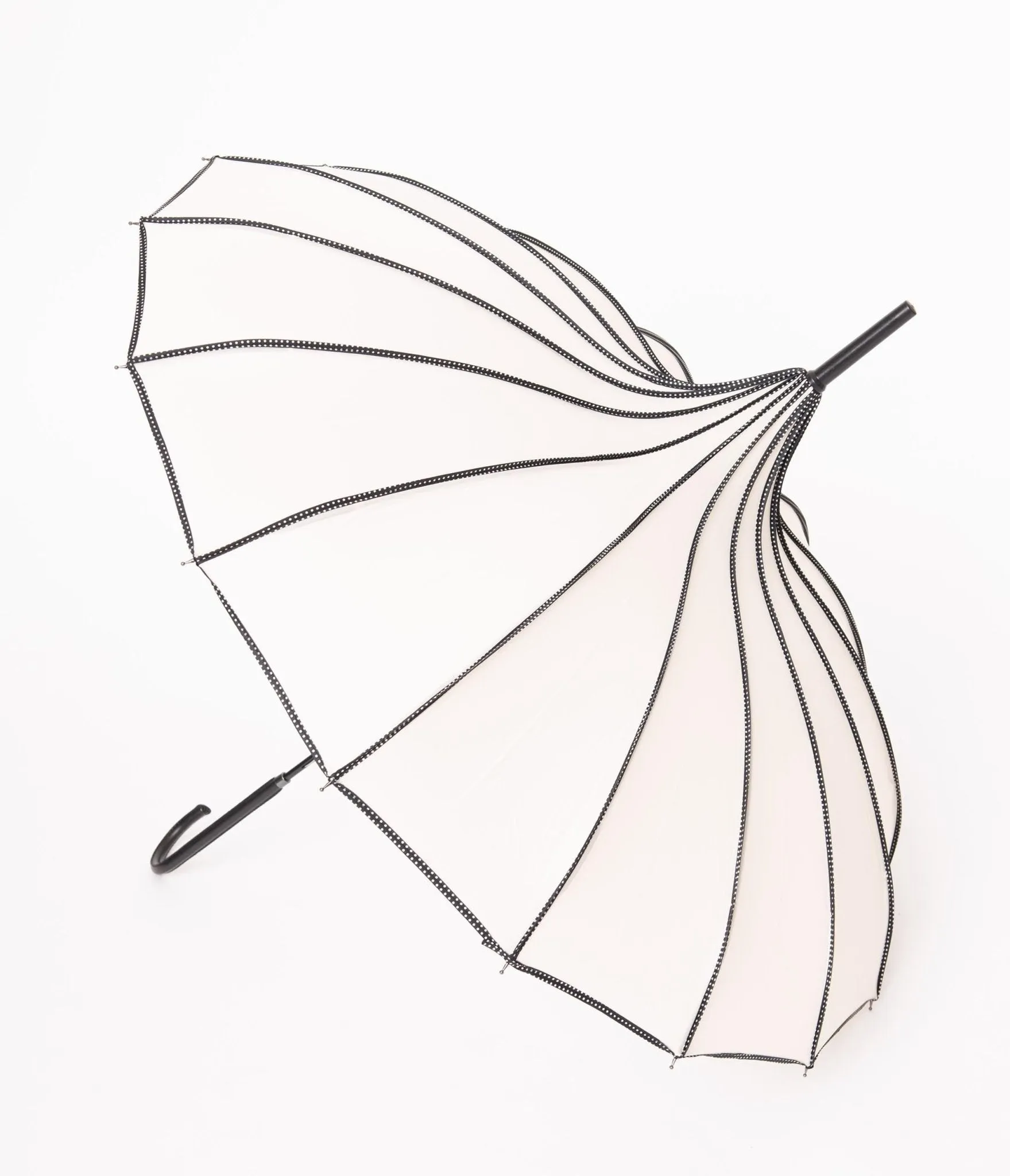 Unique Vintage Ivory & Black Polka Dot Princess Pagoda Umbrella