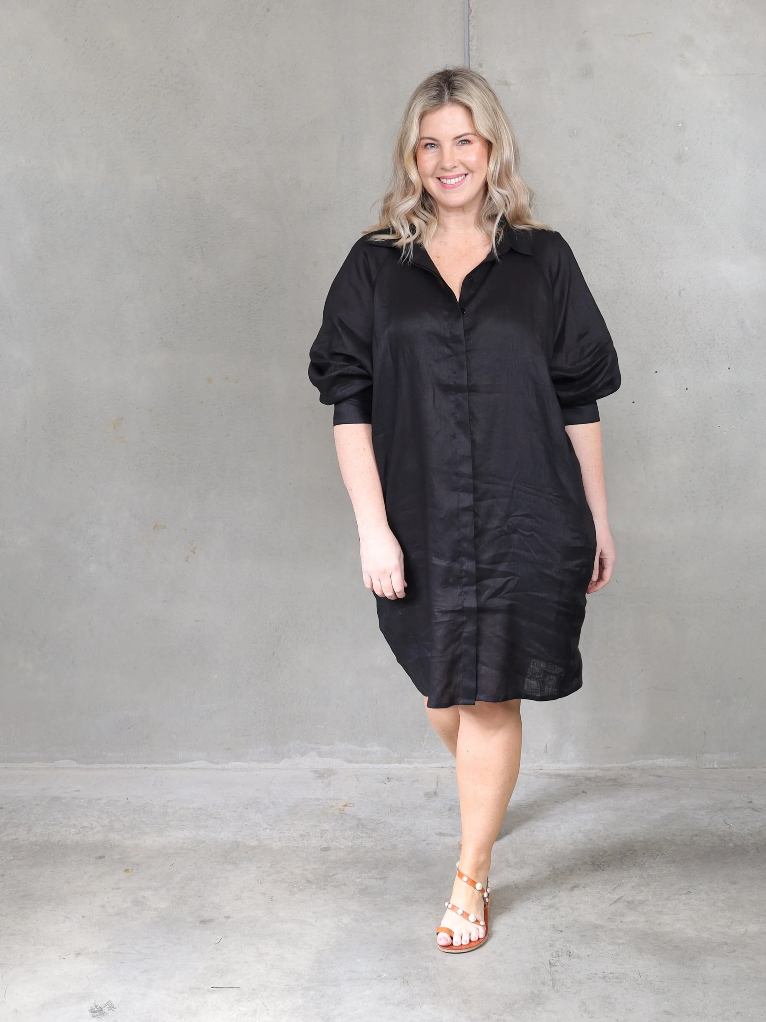 Valencia Linen Shirt Dress - Black