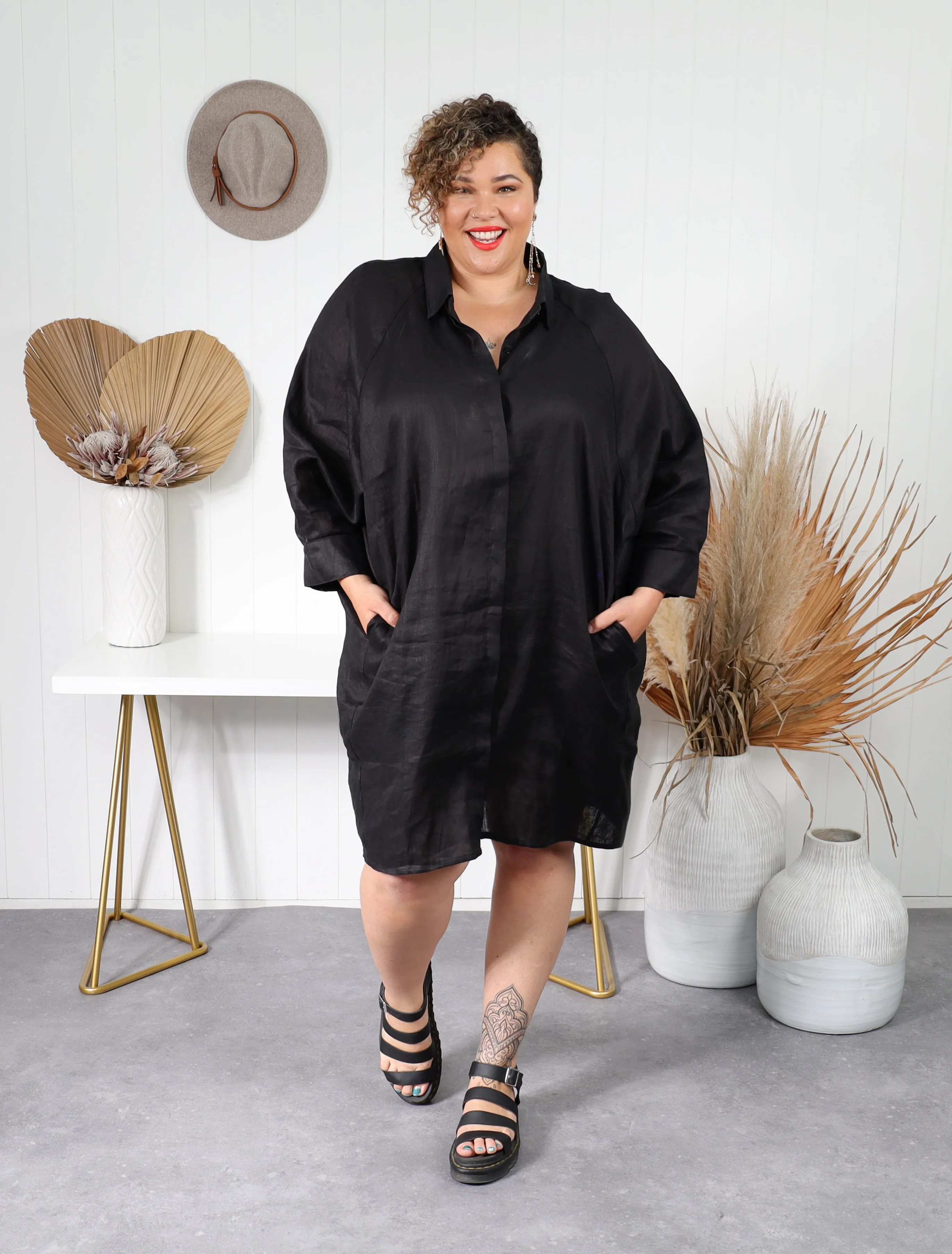 Valencia Linen Shirt Dress - Black