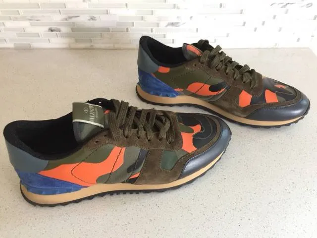 Valentino garavani rockrunner camouflage orange sneakers size eu 40 rockstud