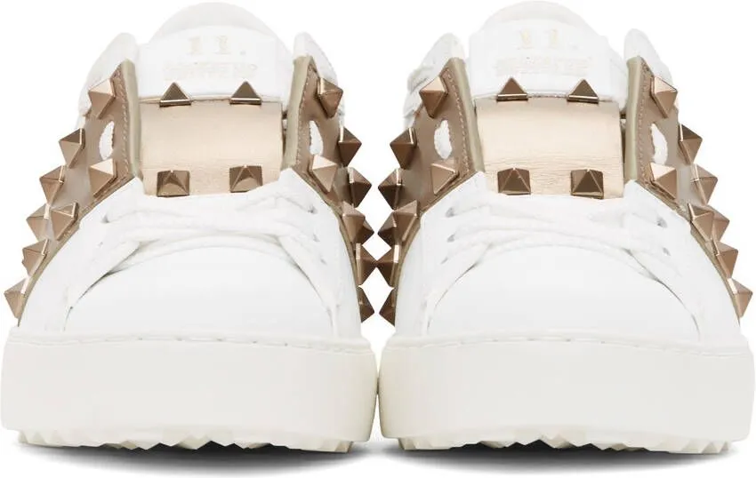 Valentino Garavani White & Bronze Rockstud Open Sneakers