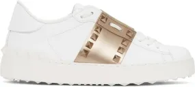 Valentino Garavani White & Bronze Rockstud Open Sneakers