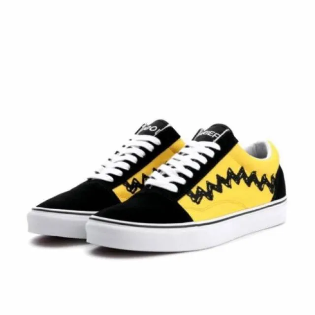 Vans old skool x peanuts charlie brown yellow/black good grief all new womens