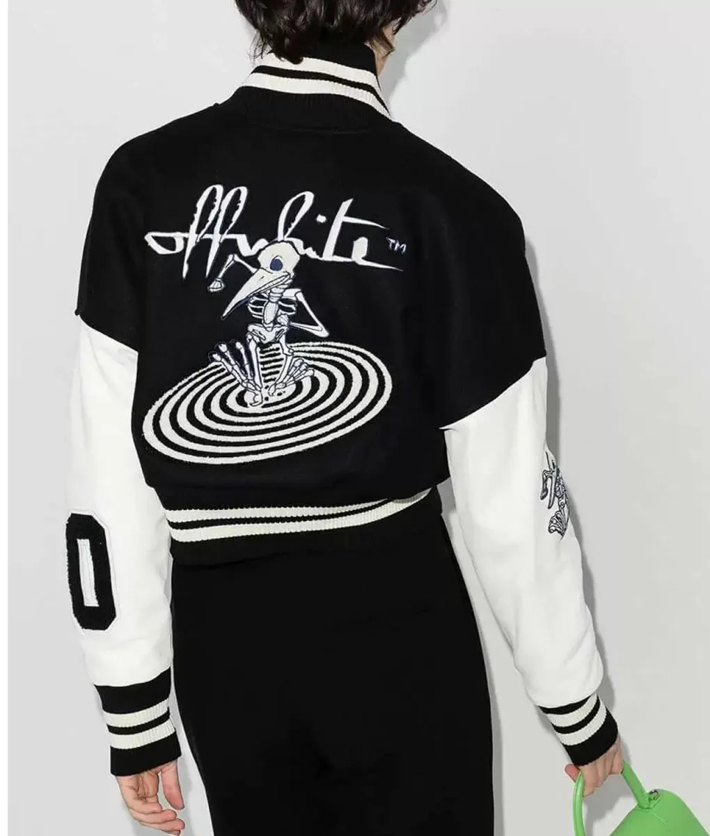 Varsity Off White Cropped Black and White Jacket