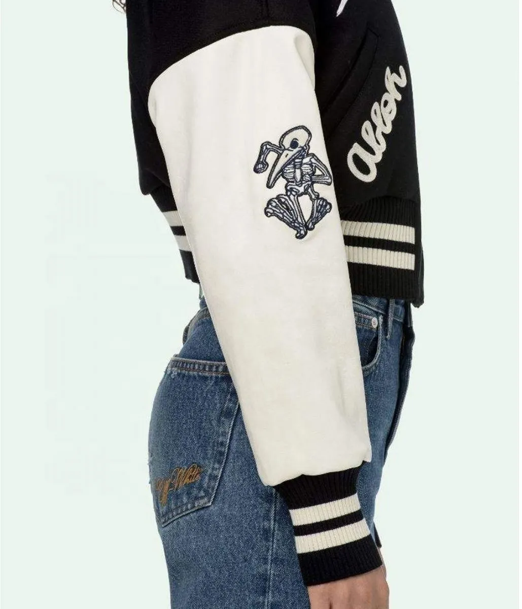 Varsity Off White Cropped Black and White Jacket