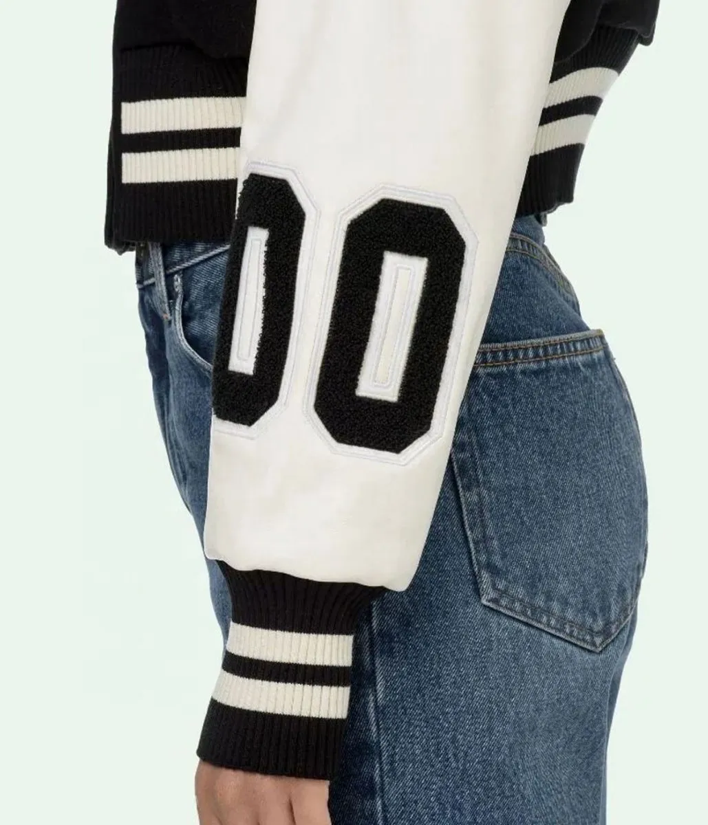 Varsity Off White Cropped Black and White Jacket