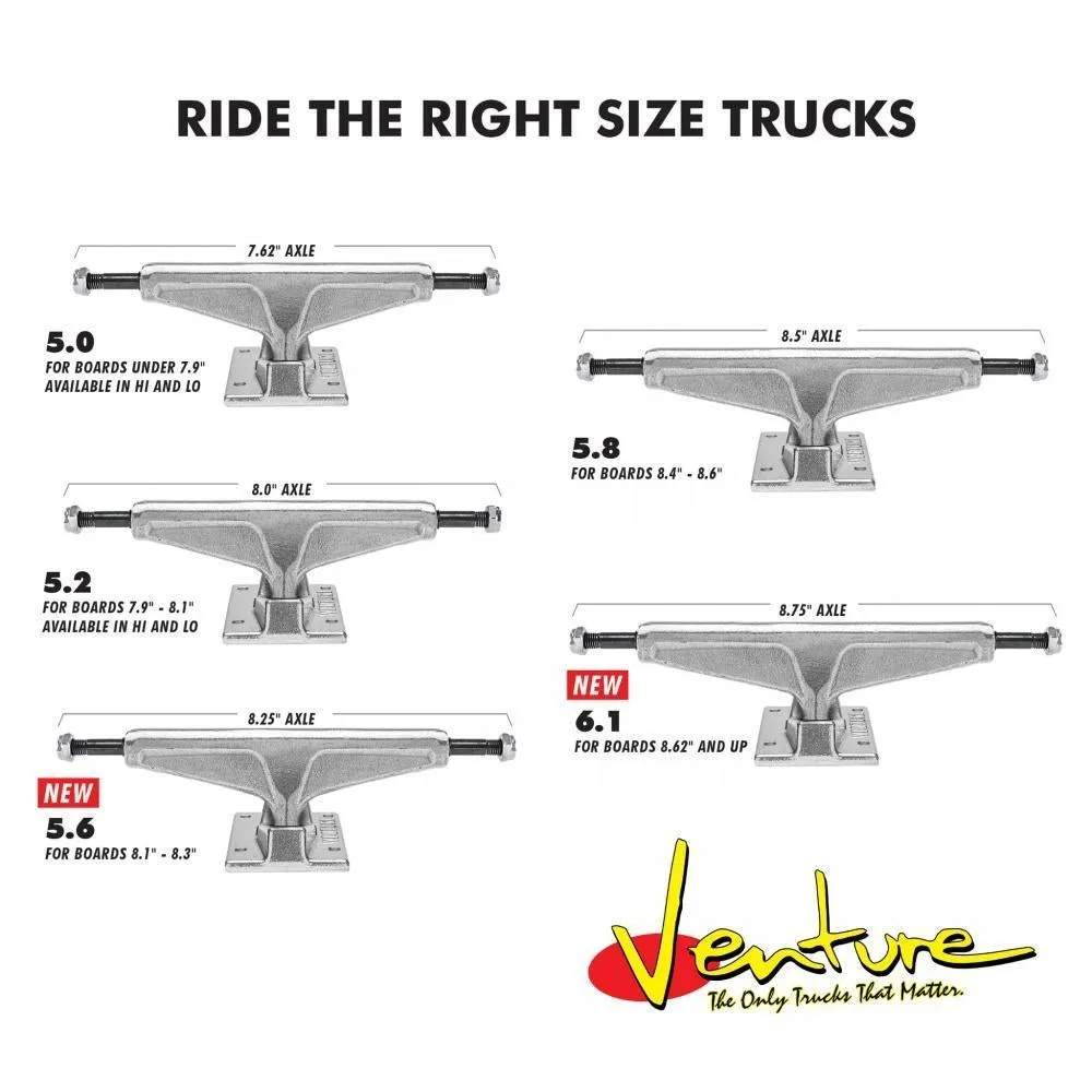 Venture 5.2 Skateboard Trucks Paid Team Hi Polished/Black 5.2