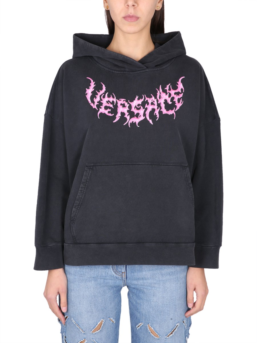 VERSACE    COTTON HOODIE WITH LOGO