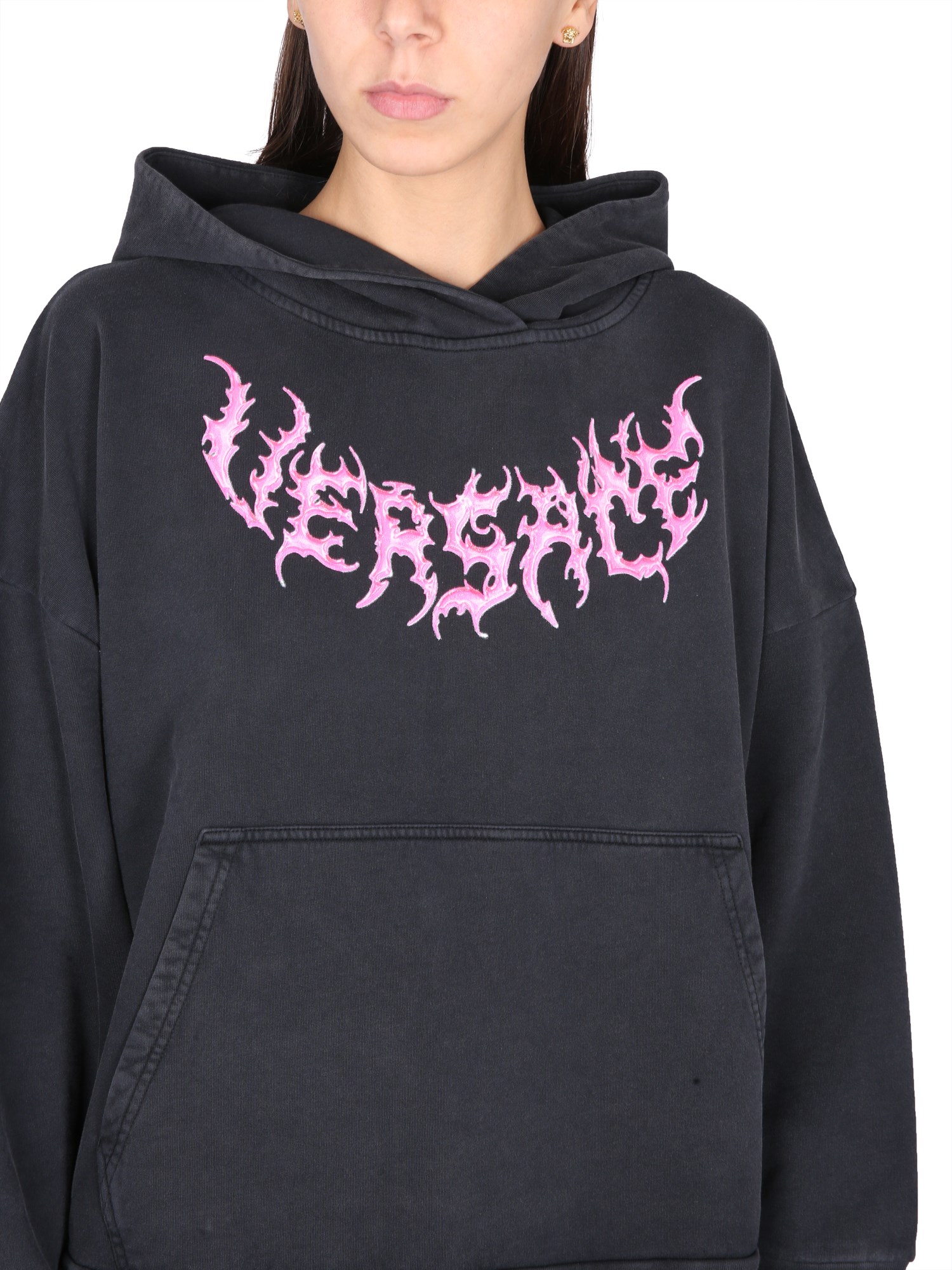 VERSACE    COTTON HOODIE WITH LOGO