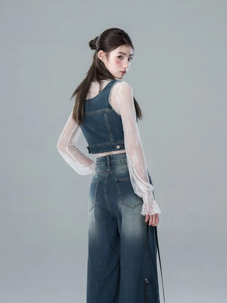 Vest＆Pants Blouse Lace Casual Set-Up