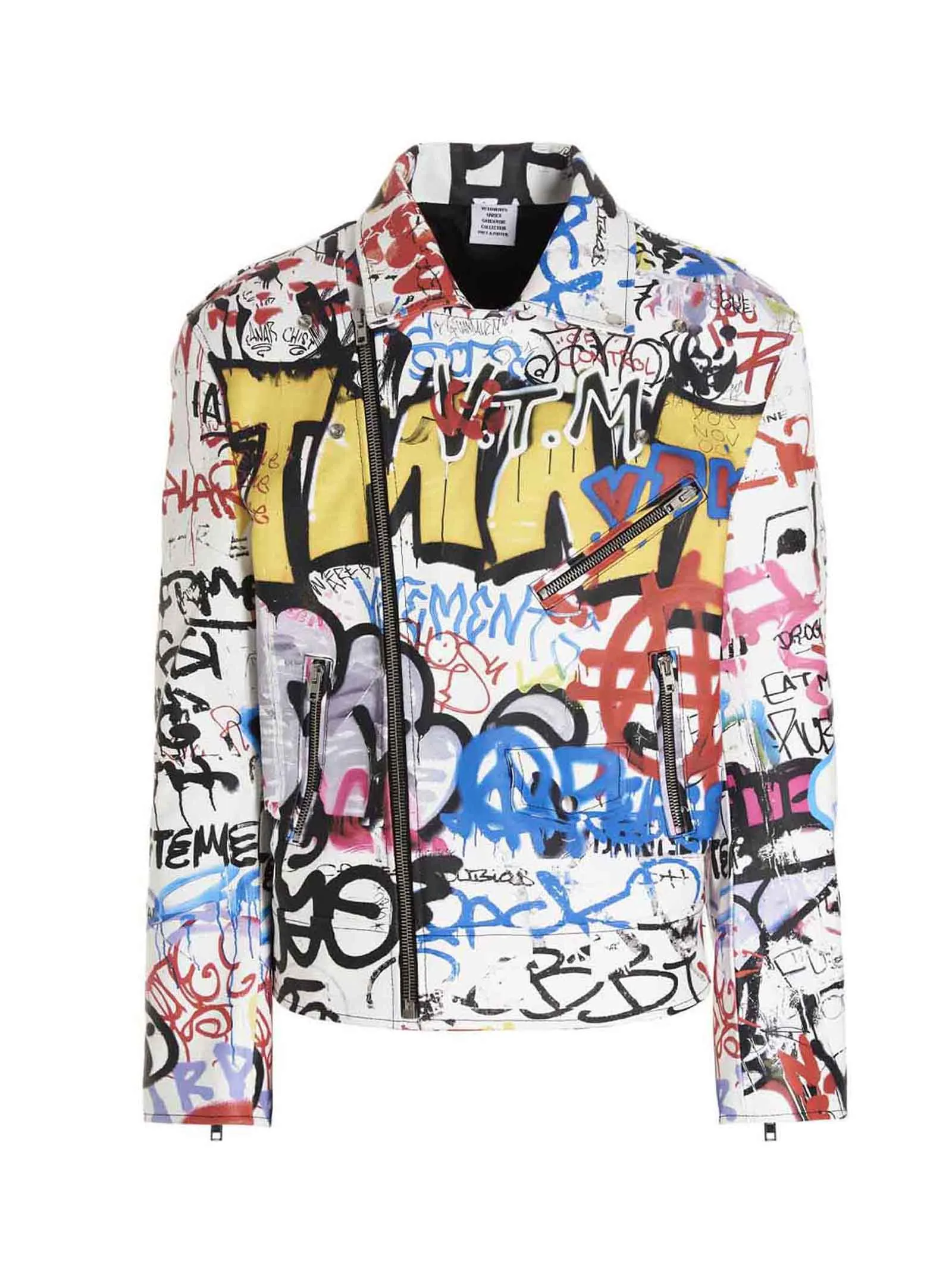 Vetements Allover Graffiti Printed Biker Jacket