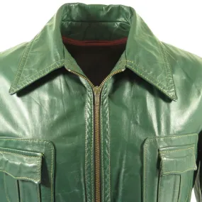 Vintage 60s Green Leather Jacket Mens 40 Additional Fleece Liner